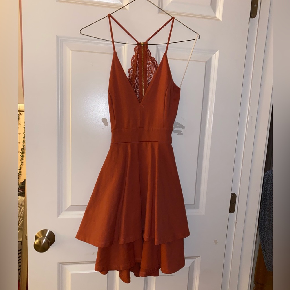 Windsor Coral Flare Lace Back Dress